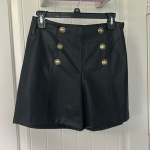 Zara vegan leather shorts with black and gold buttons